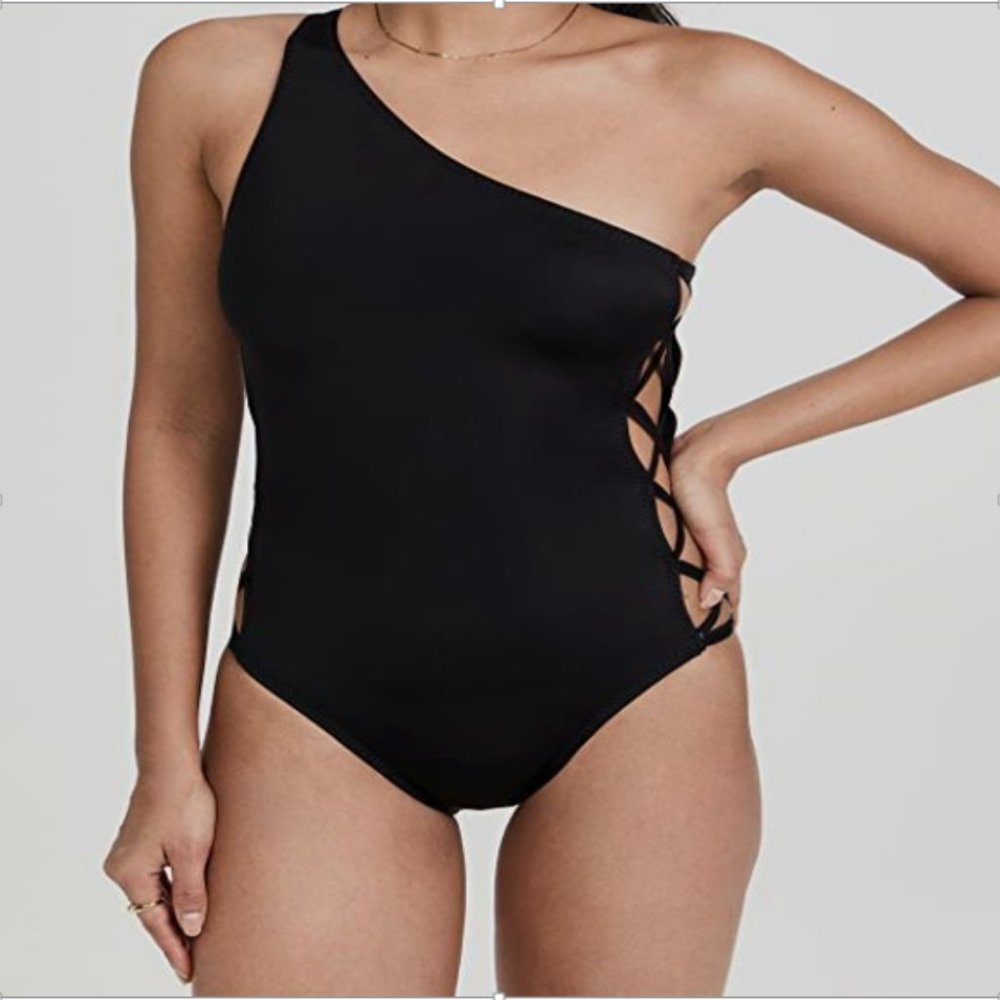 Norma Kamali Women's Black One Shoulder X Mio One Piece Swimsuit